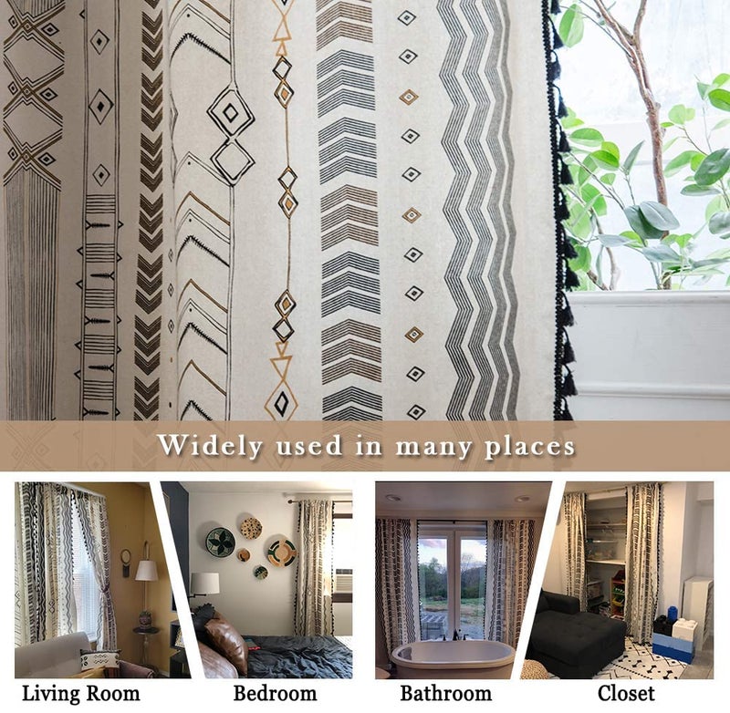 ColorBird Boho Curtains 2 Panels 84 Inches Long Patterned Western Azetc Boho Chic Decor Semi-Blackout Light Filtering Drapes Window Treatment with Tassels Rod Pocket for Living Bedroom Office - Image 5